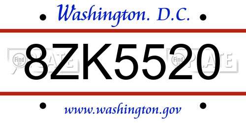 8ZK5520 District Of Columbia License Plate
