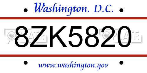 8ZK5820 District Of Columbia License Plate