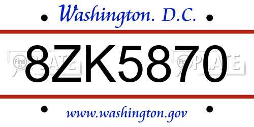 8ZK5870 District Of Columbia License Plate