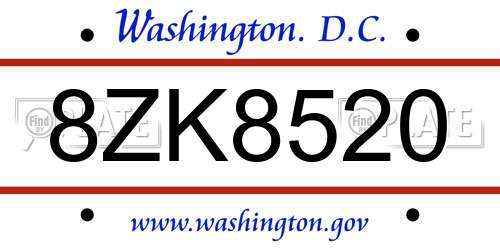8ZK8520 District Of Columbia License Plate