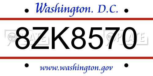 8ZK8570 District Of Columbia License Plate