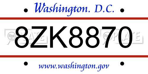 8ZK8870 District Of Columbia License Plate