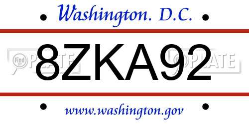 8ZKA92 District Of Columbia License Plate