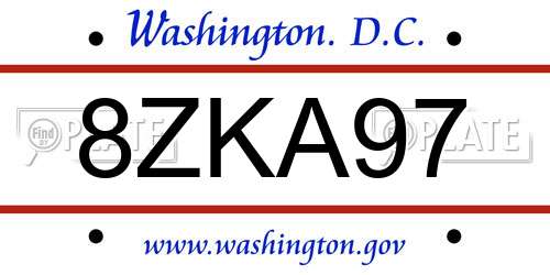 8ZKA97 District Of Columbia License Plate