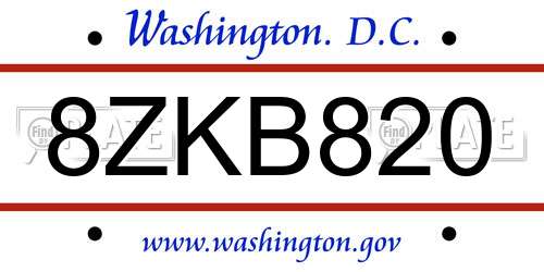 8ZKB820 District Of Columbia License Plate
