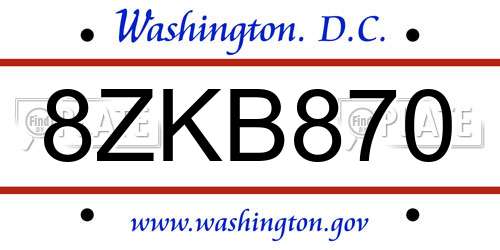 8ZKB870 District Of Columbia License Plate
