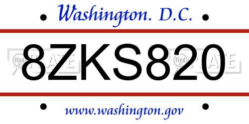 8ZKS820 District Of Columbia License Plate