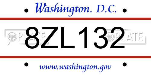 8ZL132 District Of Columbia License Plate