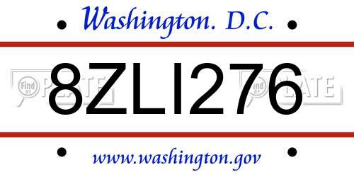 8ZLI276 District Of Columbia License Plate