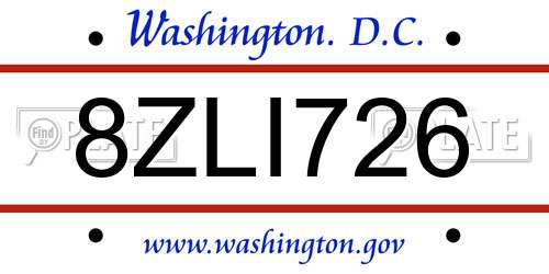 8ZLI726 District Of Columbia License Plate