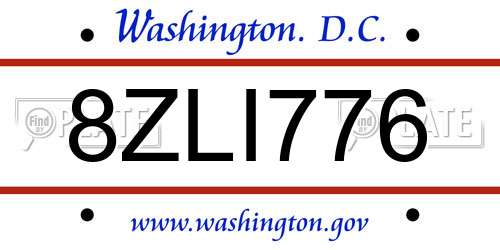 8ZLI776 District Of Columbia License Plate