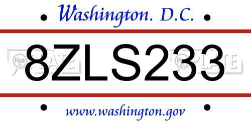 8ZLS233 District Of Columbia License Plate