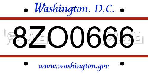 8ZO0666 District Of Columbia License Plate