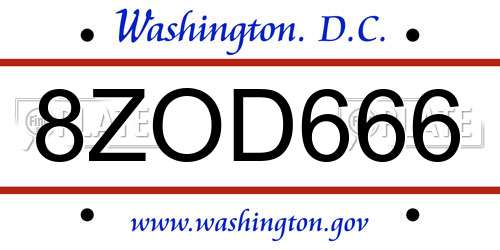 8ZOD666 District Of Columbia License Plate