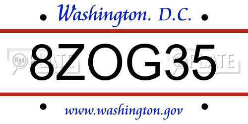 8ZOG35 District Of Columbia License Plate