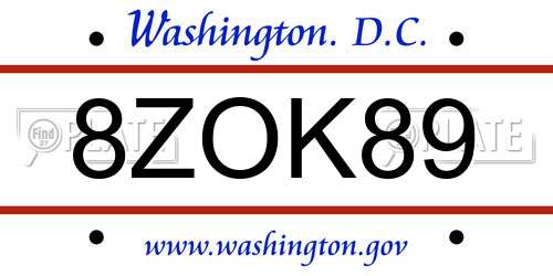 8ZOK89 District Of Columbia License Plate