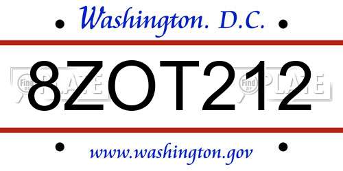 8ZOT212 District Of Columbia License Plate