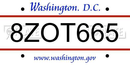 8ZOT665 District Of Columbia License Plate