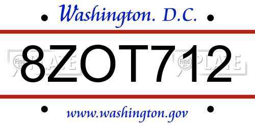 8ZOT712 District Of Columbia License Plate