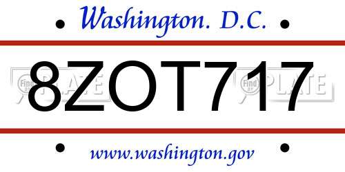 8ZOT717 District Of Columbia License Plate