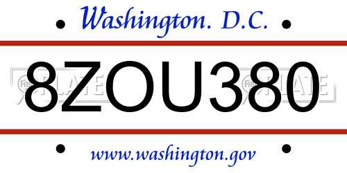 8ZOU380 District Of Columbia License Plate