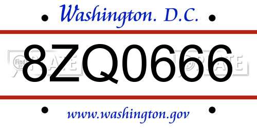 8ZQ0666 District Of Columbia License Plate