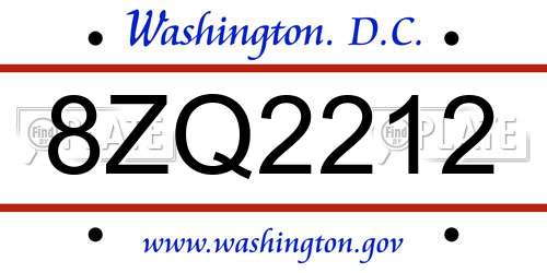 8ZQ2212 District Of Columbia License Plate