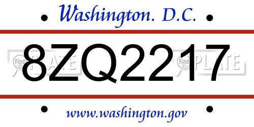 8ZQ2217 District Of Columbia License Plate