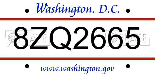 8ZQ2665 District Of Columbia License Plate