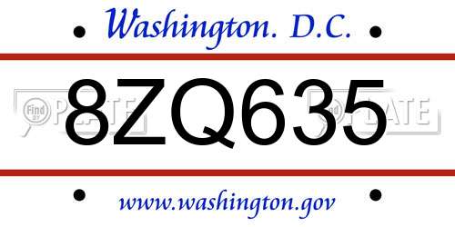 8ZQ635 District Of Columbia License Plate