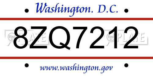 8ZQ7212 District Of Columbia License Plate