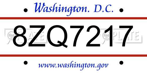 8ZQ7217 District Of Columbia License Plate