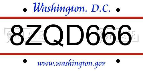 8ZQD666 District Of Columbia License Plate