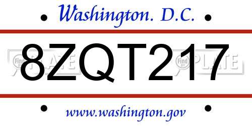 8ZQT217 District Of Columbia License Plate
