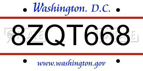 8ZQT668 District Of Columbia License Plate