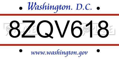 8ZQV618 District Of Columbia License Plate