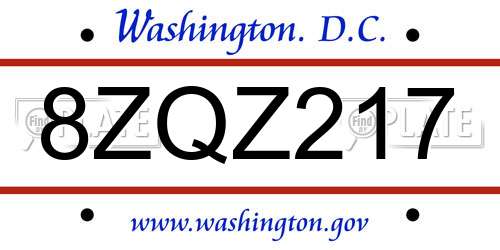 8ZQZ217 District Of Columbia License Plate