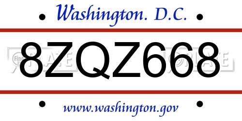 8ZQZ668 District Of Columbia License Plate