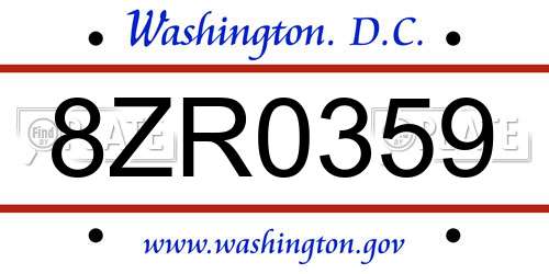 8ZR0359 District Of Columbia License Plate