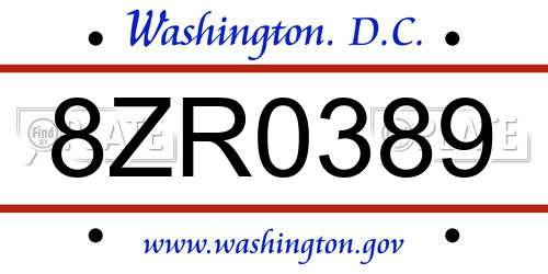 8ZR0389 District Of Columbia License Plate