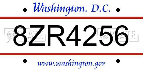 8ZR4256 District Of Columbia License Plate
