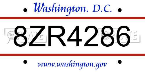 8ZR4286 District Of Columbia License Plate