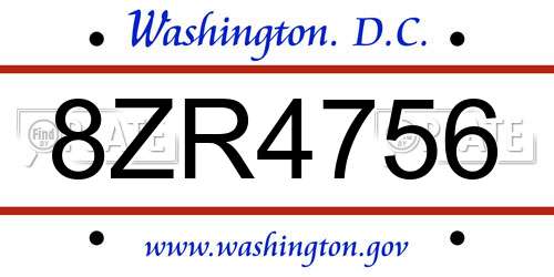 8ZR4756 District Of Columbia License Plate