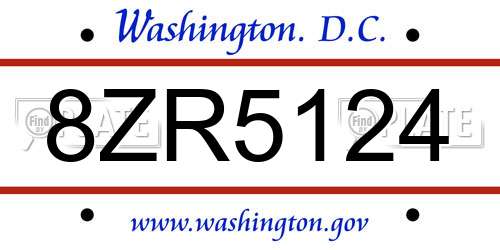 8ZR5124 District Of Columbia License Plate