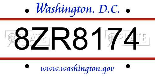 8ZR8174 District Of Columbia License Plate