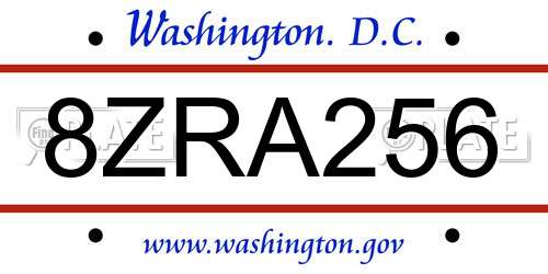 8ZRA256 District Of Columbia License Plate