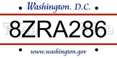 8ZRA286 District Of Columbia License Plate