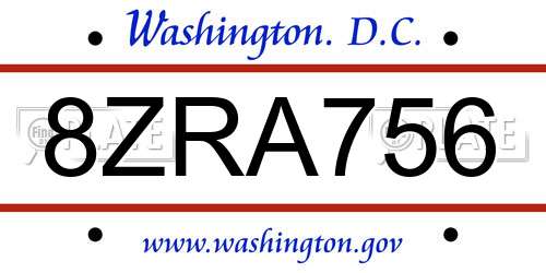 8ZRA756 District Of Columbia License Plate