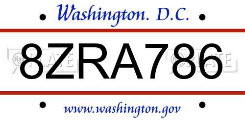 8ZRA786 District Of Columbia License Plate