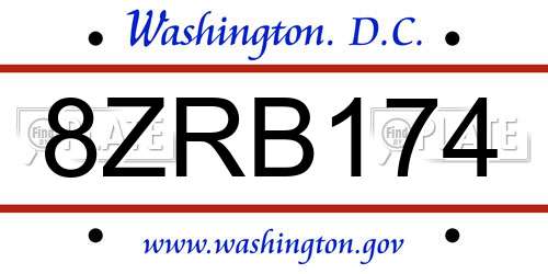 8ZRB174 District Of Columbia License Plate